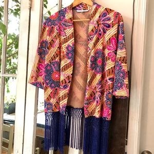 Trina Turk Rosalva Print Silk Fringe Kimono